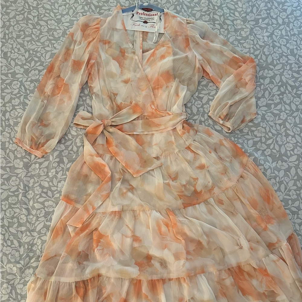 Calvin Klein Peach and White Floral Midi Dress